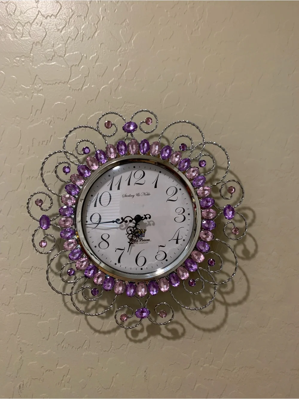 Decorative Purple Crystal Wall Clock by